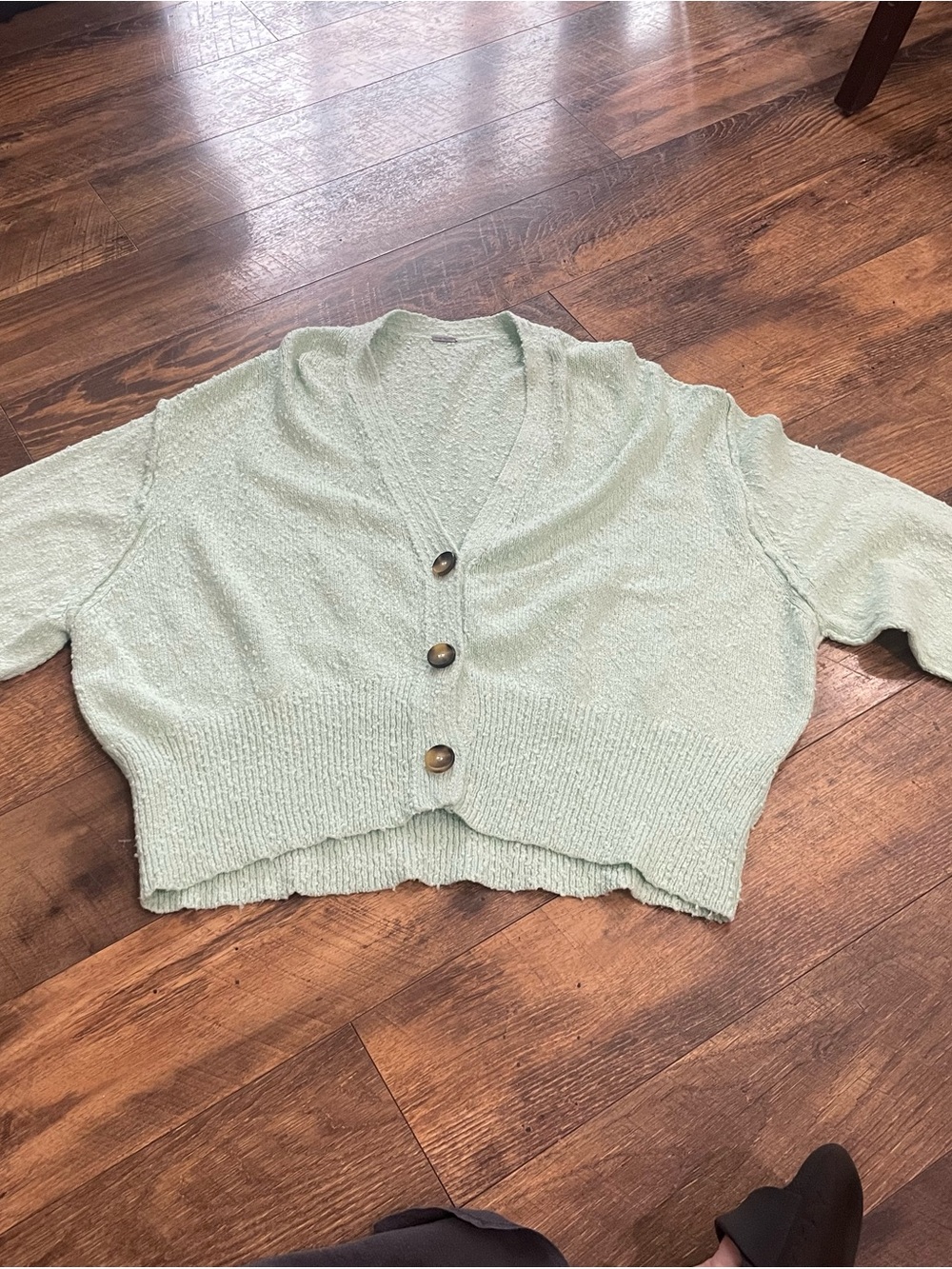 Free People Cropped Mint Green V-Neck Button Cardigan